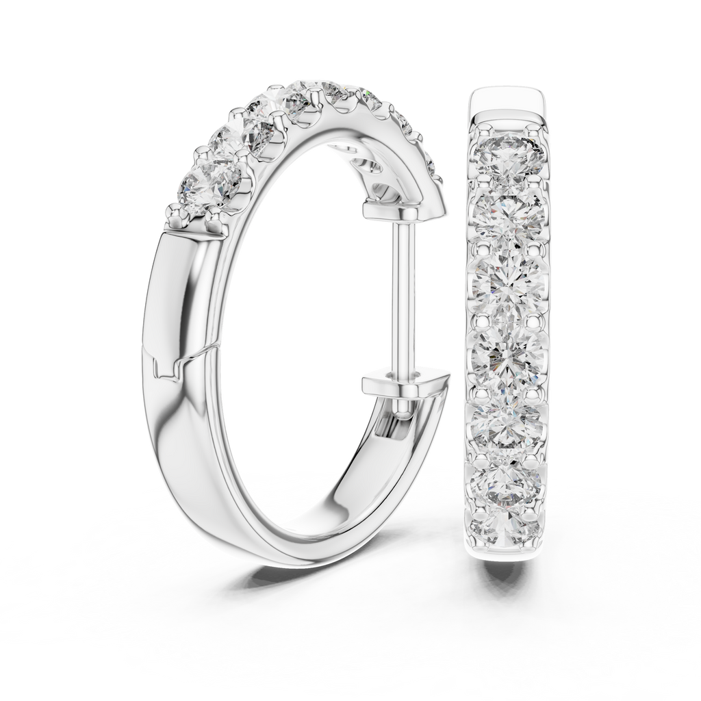 Luminous Diamond Huggies Silver Sparkling Hoop Earrings