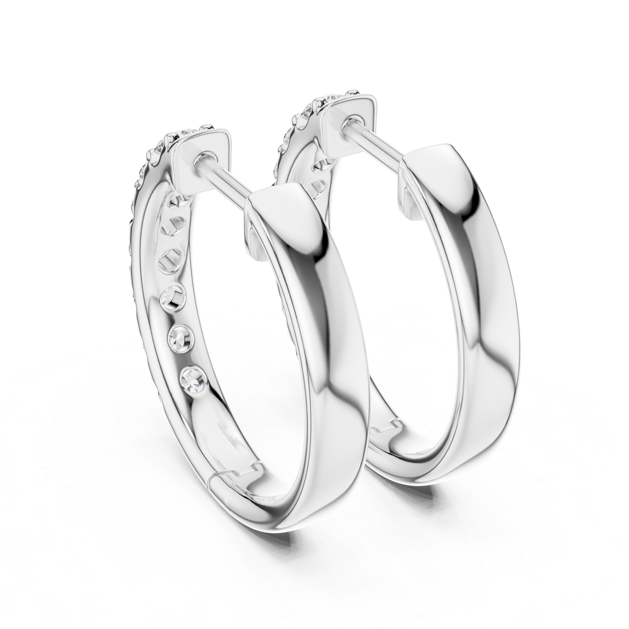 Luminous Diamond Huggies Silver Sparkling Hoop Earrings