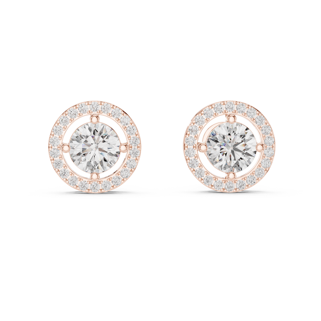 HaloSphere Signature Studs Rose Gold Plated Halo Diamond Stud Earrings
