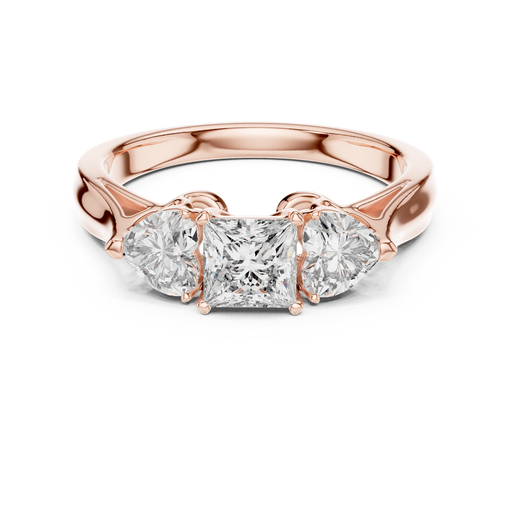 Forever Three rose gold diamond ring by House of Vajr with princess cut center diamond and side stones