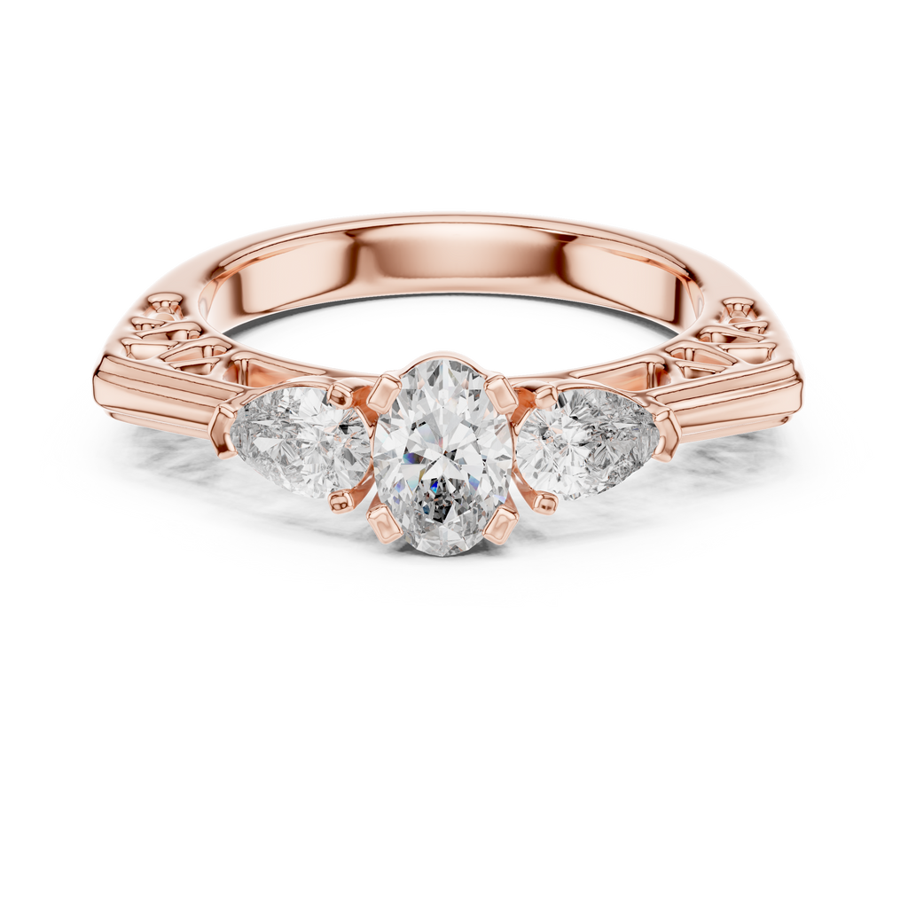 Luminaire Ovanta Trio rose gold plated diamond ring with three stone design by House of Vajr