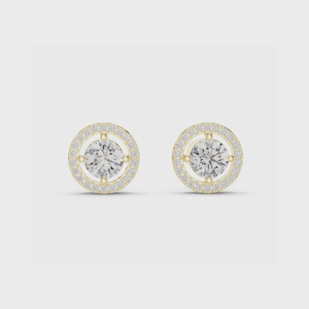 HaloSphere Signature Studs Gold Plated Halo Diamond Stud Earrings